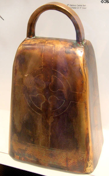 Cashel bell with Celtic cross embossed (9thC) at Rock of Cashel. Cashel, Ireland.