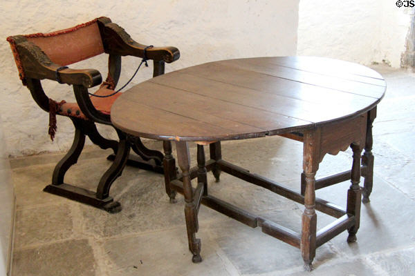 Gateleg table & folding chair in keep at Cahir Castle. Cahir, Ireland.