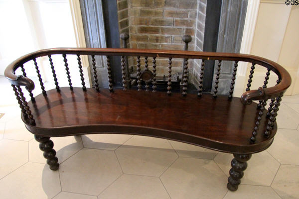 Irish mahogany bench (c1830) made for Houses of Parliament on College Green attrib. Robert Strahan of Dublin at Bishop's Palace. Waterford, Ireland.