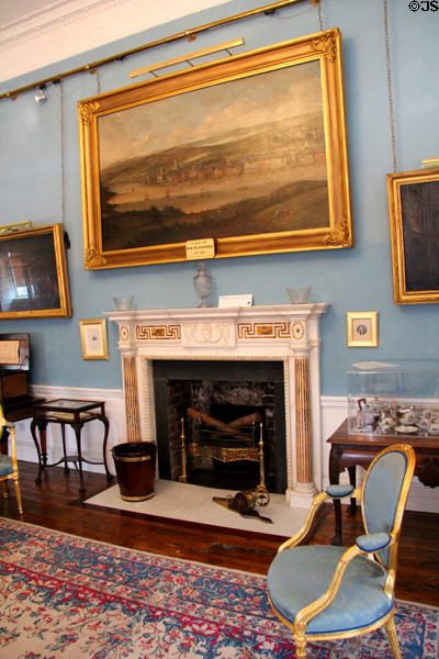 Parlor fireplace in gallery at Bishop's Palace. Waterford, Ireland.