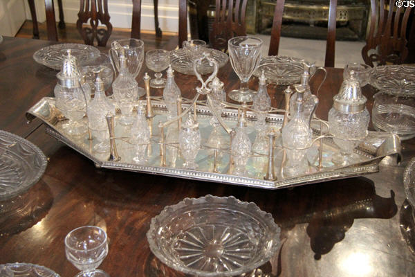 Waterford glass flagon set on silver tray at Bishop's Palace. Waterford, Ireland.