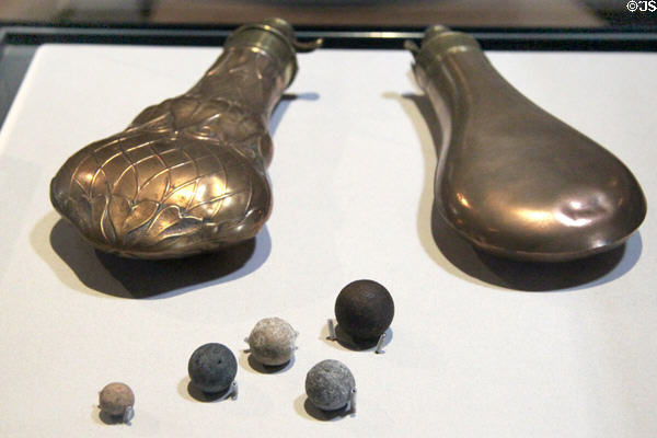 Powder flasks & musket at Reginald's Tower. Waterford, Ireland.