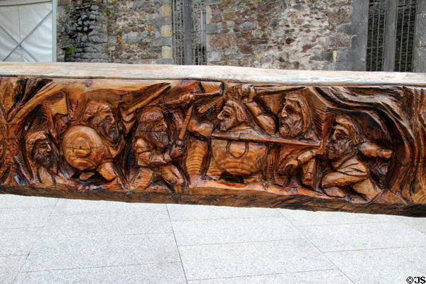 Irish limit Viking attempts (921-980) to expand inland from coastal towns detail of Viking sword sculpture by John Hayes near Reginald's Tower. Waterford, Ireland.