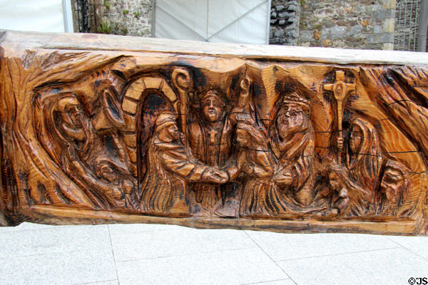 Strongbow captures Waterford marking end of Viking era (1170) detail of Viking sword sculpture by John Hayes near Reginald's Tower. Waterford, Ireland.