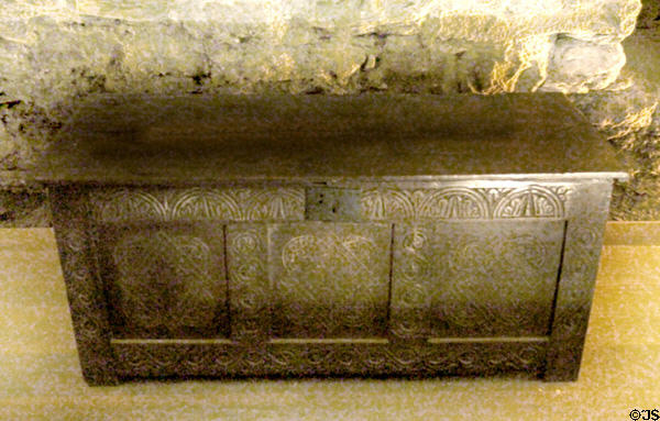 Carved chest at Medieval Museum of Treasures. Waterford, Ireland.