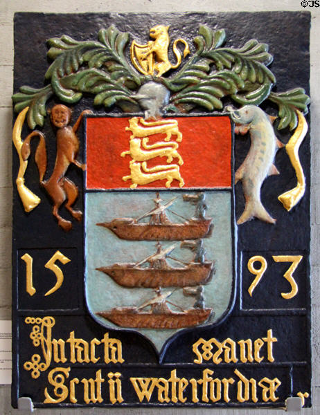 Waterford City coat of arms (1593) at Museum of Treasures. Waterford, Ireland.