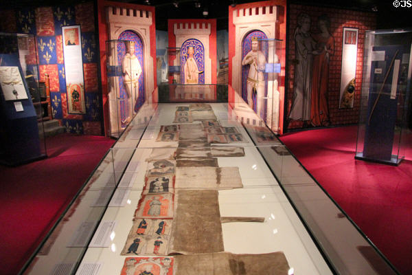 The Great Charter Roll (c1372) array of earlier royal charters (back to 1215) & evidence to bolster case that Waterford had monopoly on foreign shipping seeking to ban landings at New Ross at Museum of Treasures. Waterford, Ireland.