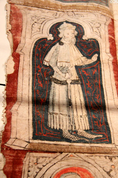 John Darcy, Justiciar of Ireland portrait (1322-33) in Great Charter Roll at Museum of Treasures. Waterford, Ireland.