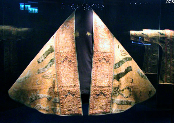 Medieval vestment discovered (1773) during demolition of old cathedral at Museum of Treasures. Waterford, Ireland.