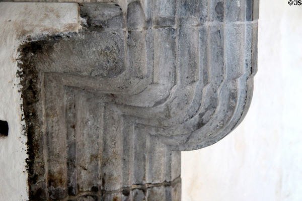 Detail carving of fireplace surround at Desmond Castle. Newcastle West, Ireland.