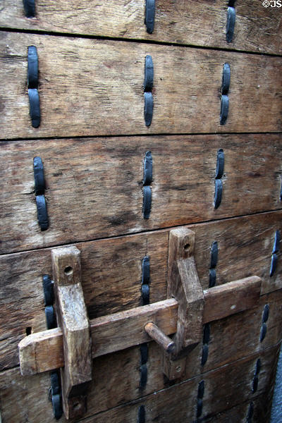 Fortified wooden door at Desmond Castle. Newcastle West, Ireland.