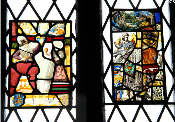 Stained glass panels in Main Guard at Bunratty Castle. County Clare, Ireland.