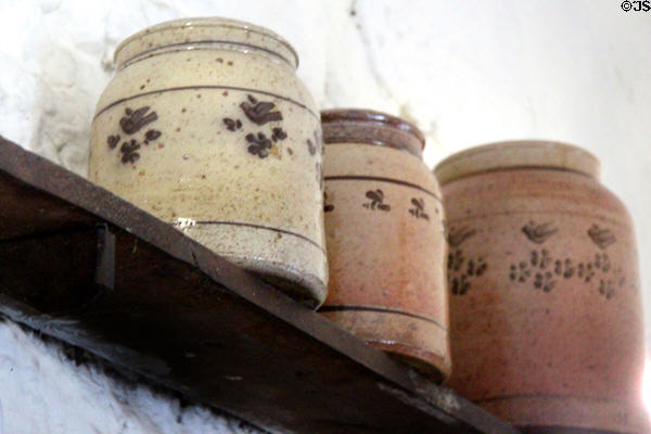 Stone ware crocks in kitchen at Bunratty Castle. County Clare, Ireland.