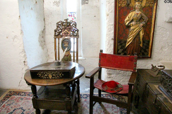 Antique furniture & objects in Earl's private apartments at Bunratty Castle. County Clare, Ireland.