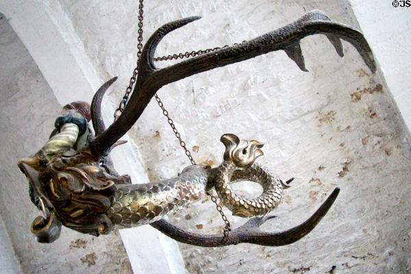 Leuchterweibchen, a flamboyant figure of German origin, in Earl's private apartments at Bunratty Castle. County Clare, Ireland.