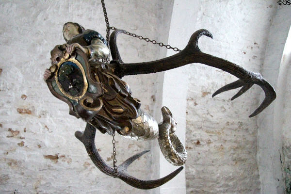 Leuchterweibchen, a flamboyant figure of German origin, in Earl's private apartments at Bunratty Castle. County Clare, Ireland.