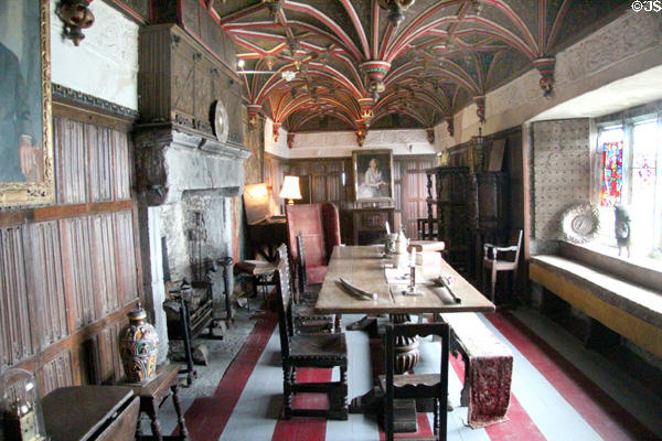 Table & Tudor type vaulted ceiling in South Solar in Bunratty Castle. County Clare, Ireland.