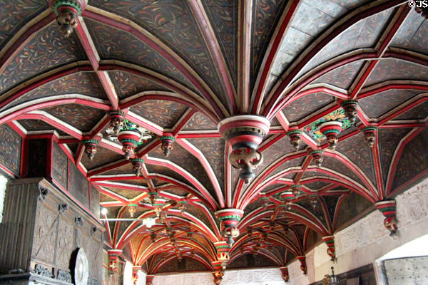 Detail of Tudor type vaulted ceiling in South Solar in Bunratty Castle. County Clare, Ireland.