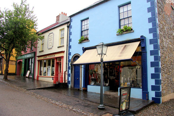 Village street representing typical 19thC Irish urban buildings at Bunratty Castle & Folk Park. County Clare, Ireland.