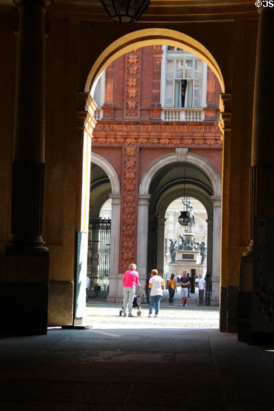 Archway pass through courtyard of Palazzo Carignano. Turin, Italy.
