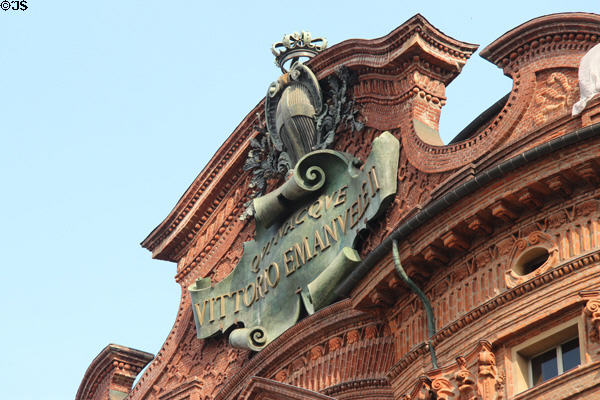 Bronze plaque to Italian King Vittorio Emanuele II who was born in Palazzo Carignano. Turin, Italy.