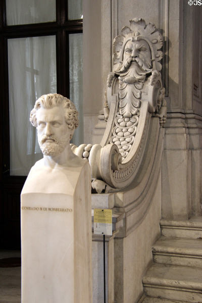 Banister carvings on stairway to Museo Nazionale del Risorgimento Italiano in Palazzo Carignano. Turin, Italy.