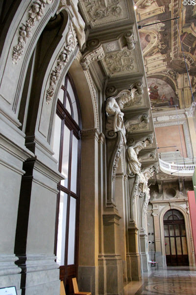 Statuary of Chamber of Deputies of kingdom of Italy hall, not used due to transfer of capital from Turin to Florence at Palazzo Carignano. Turin, Italy.