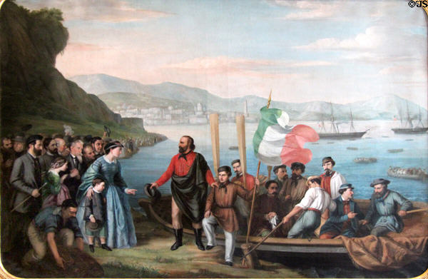 Giuseppe Garibaldi embarking in Quarto on May 5-6, 1860 painting by V. Azzola at Risorgimento Museum. Turin, Italy.