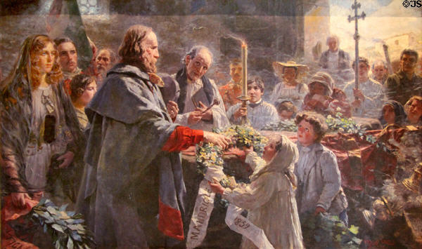 Commemoration of Anita Garibaldi ten years on from her death after fall of Roman Republic painting (1907-10) by E. Eroli at Risorgimento Museum. Turin, Italy.
