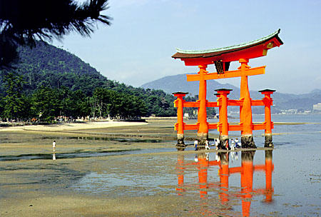 Torii on the beach in Miya-jima. Japan.