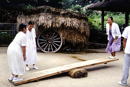Korean teeter-totter game in folk village, Seoul. South Korea.