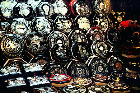 Ornate lacquer boxes in Seoul. South Korea.