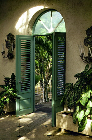 Entrance door to the Great House, now a Restaurant on Gros Islet. St Lucia.