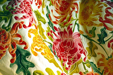 Flower pattern of a Caribelle Batik bedspread. St Lucia.