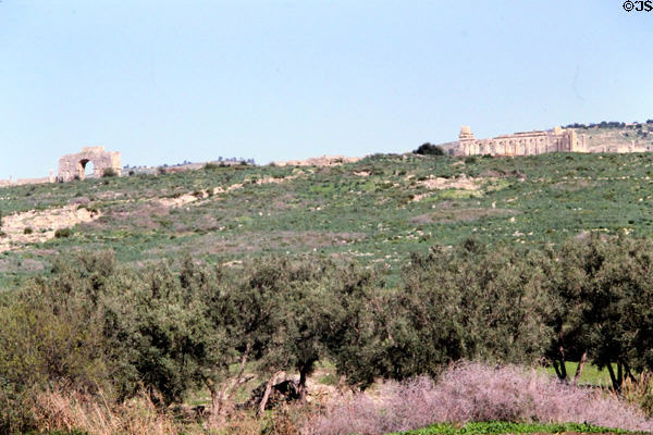 Hilltop Roman ruins at Volubilis. Morocco.