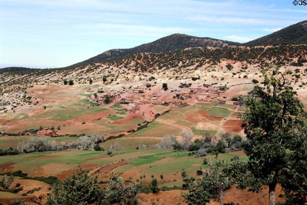 Village seen from road between Marrakesh & Tizi-n-Tichka. Morocco.