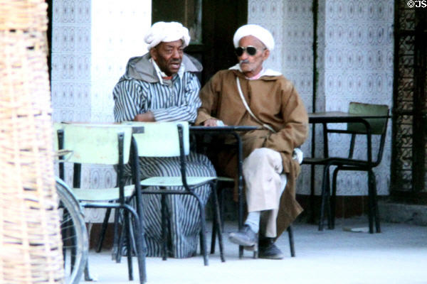 Men in tea shop in El Kélàa des M'gouna. Morocco.