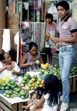 Market scene with fruit sellers in Mérida. Mexico.