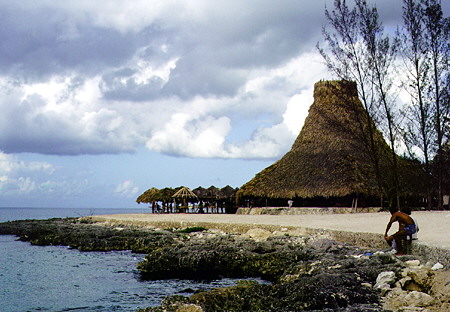 Palapa on beach at Cozumel. Mexico.