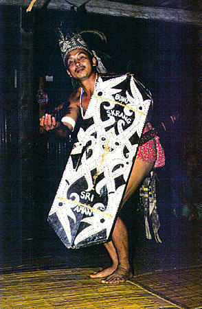 Dancer at Skrang longhouse in Sarawak. Malaysia.