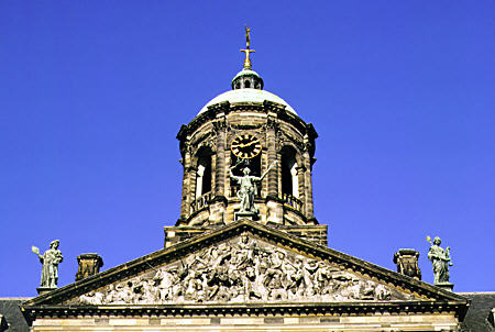 Detail of dome on Dutch Royal Palace. Amsterdam, Netherlands.