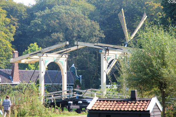 Drawbridge, Ouderkerk, aan de Amstel (19thC) which required fees both from captains needing the bridge to open & pedestrians wanting to cross at Arnhem Openlucht Museum. Arnhem, Netherlands.