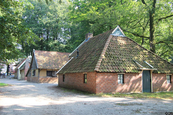 Brick houses with ceramic tile roofs at Arnhem Openlucht Museum. Arnhem, Netherlands.