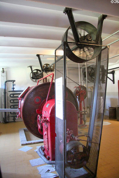 Cheese making equipment in Veenwouden dairy factory at Arnhem Openlucht Museum. Arnhem, Netherlands.