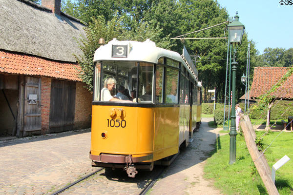 Tram carrying visitors from one attraction to another at Arnhem Openlucht Museum. Arnhem, Netherlands.