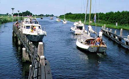 The waiting area for locks in canal South of Giethoorn. Giethoorn, Netherlands.
