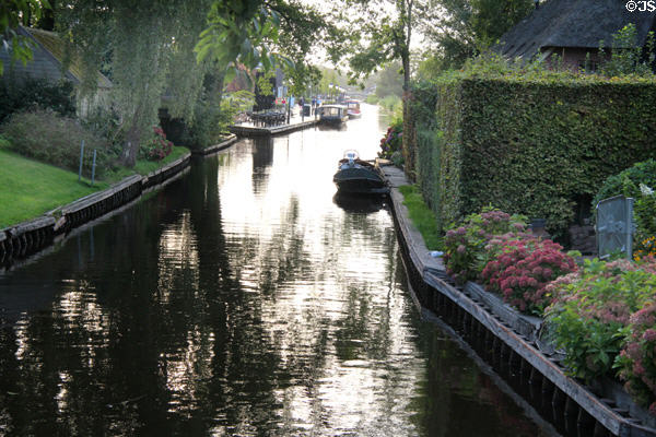 View down length of canal. Giethoorn, Netherlands.
