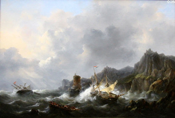 A shipwreck on the English coast painting (1839) by Christiaan Lodewijk Willem Dreibholtz at Teylers Museum. Haarlem, Netherlands.