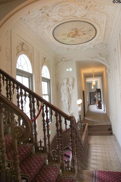 Ornately carved banister & plasterwork in hallway of home of Pieter Teyler at Teylers Museum. Haarlem, Netherlands.