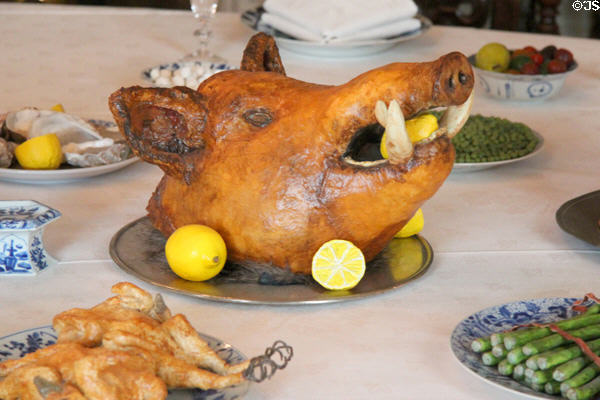 Boar's head on dining table in New Dining Room. Het Loo, Netherlands.